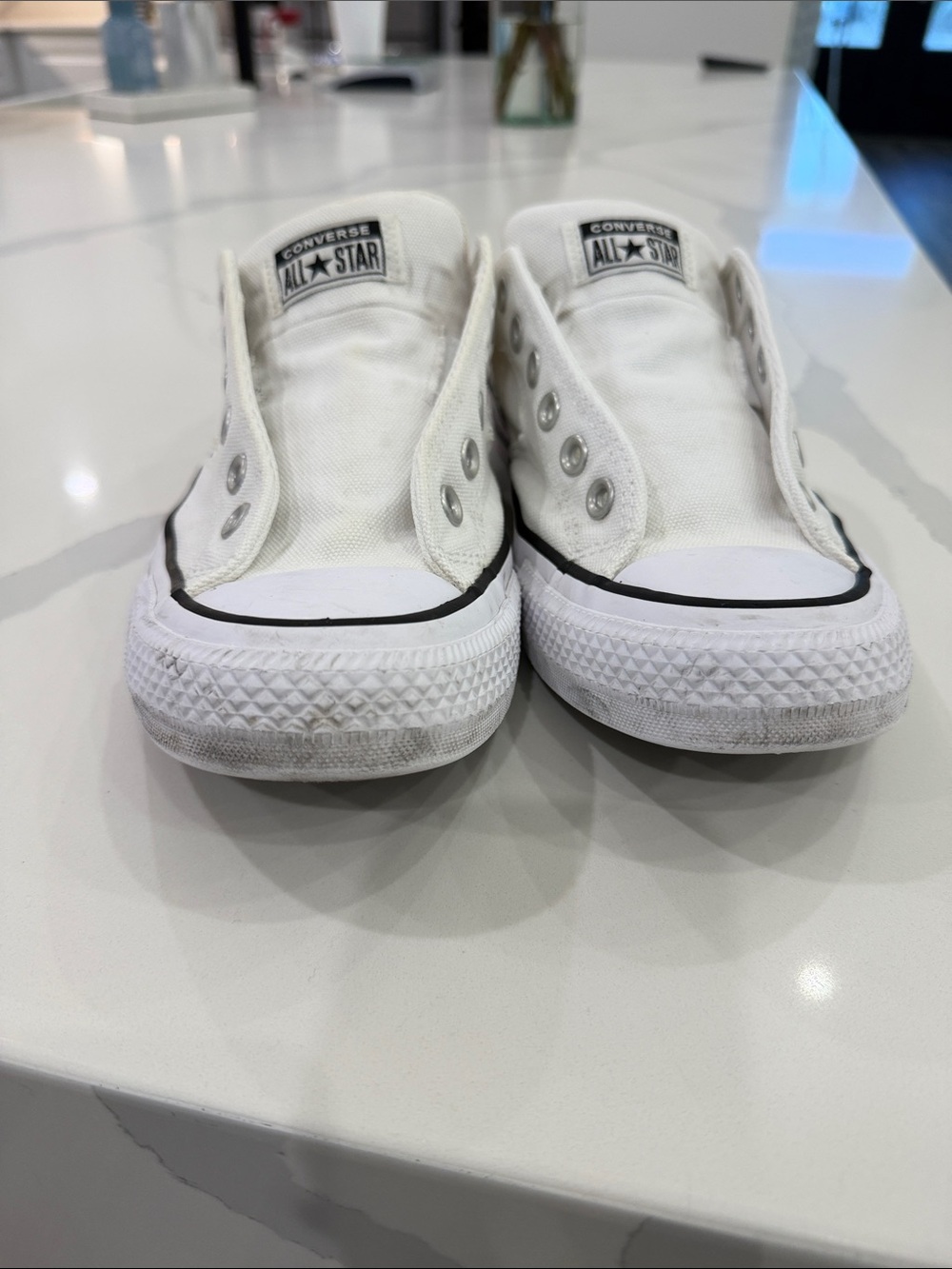 Converse White Low-Top Slip-On Canvas Sneakers with Black Trim - Picture 2 of 10
